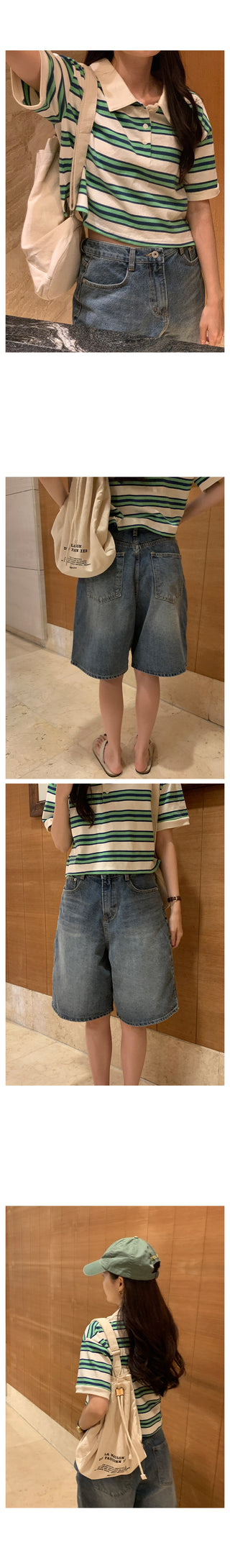 Marine cropped striped polo shirt in 2 colors!