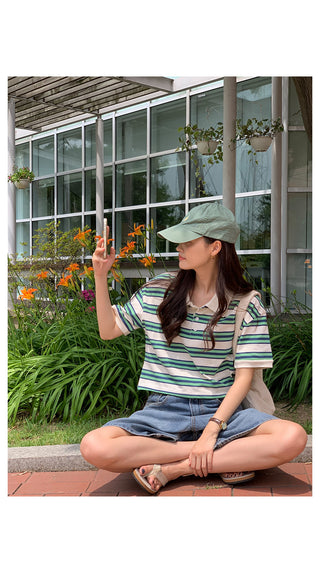 Marine cropped striped polo shirt in 2 colors!