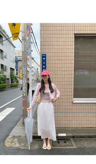 [2 colors] Elastic waist long skirt