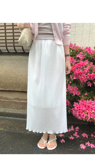 [2 colors] Elastic waist long skirt