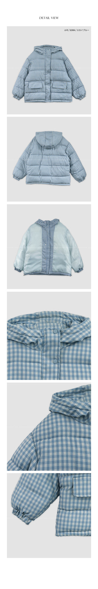Checkered hooded down jacket