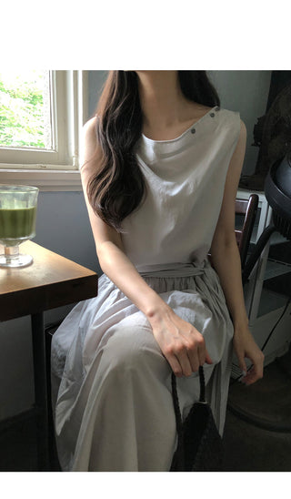 [2 colors] Boat neck long dress