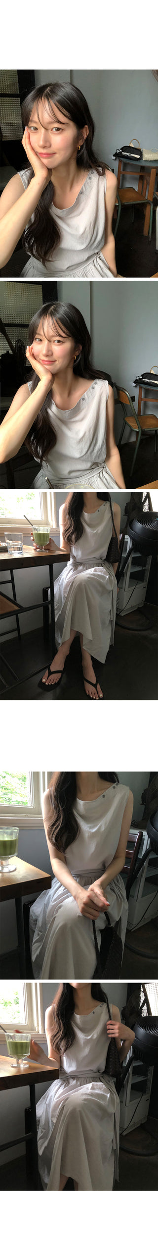 [2 colors] Boat neck long dress