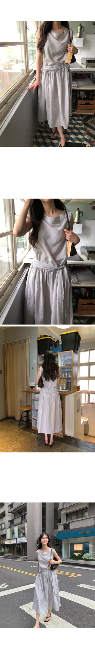 [2 colors] Boat neck long dress