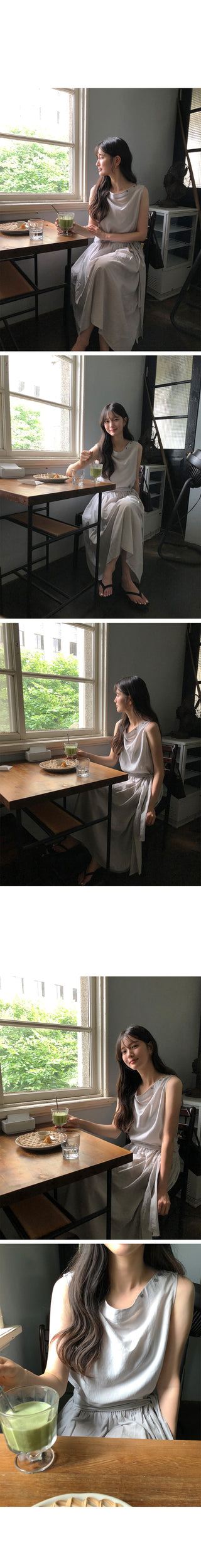 [2 colors] Boat neck long dress