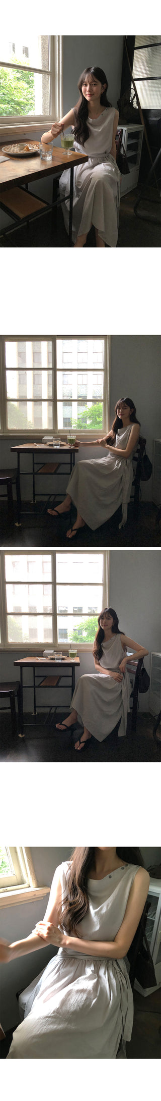 [2 colors] Boat neck long dress