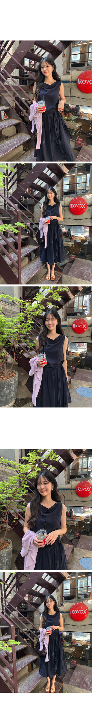[2 colors] Boat neck long dress