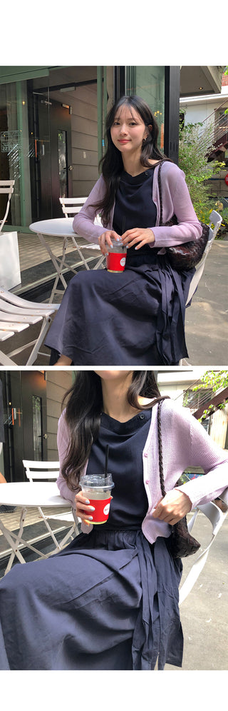 [2 colors] Boat neck long dress