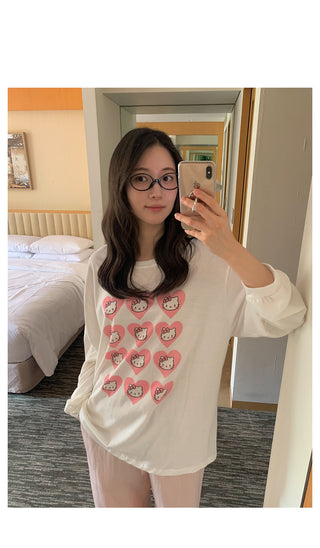 Heart Kitty Oversized Long-Sleeve T-Shirt