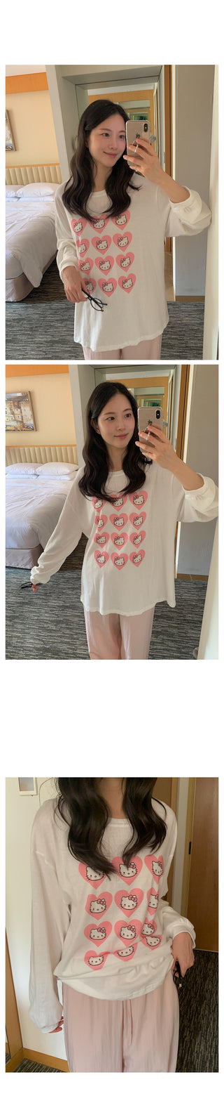Heart Kitty Oversized Long-Sleeve T-Shirt