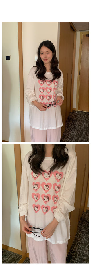 Heart Kitty Oversized Long-Sleeve T-Shirt