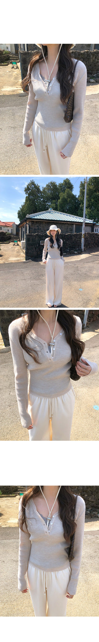 Ribbed wide-leg elastic waist pants