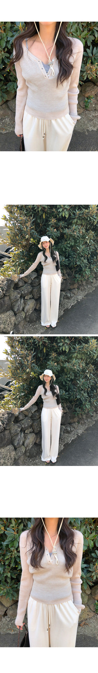 Ribbed wide-leg elastic waist pants