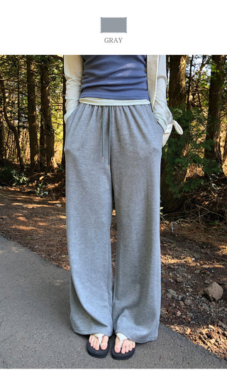 Ribbed wide-leg elastic waist pants