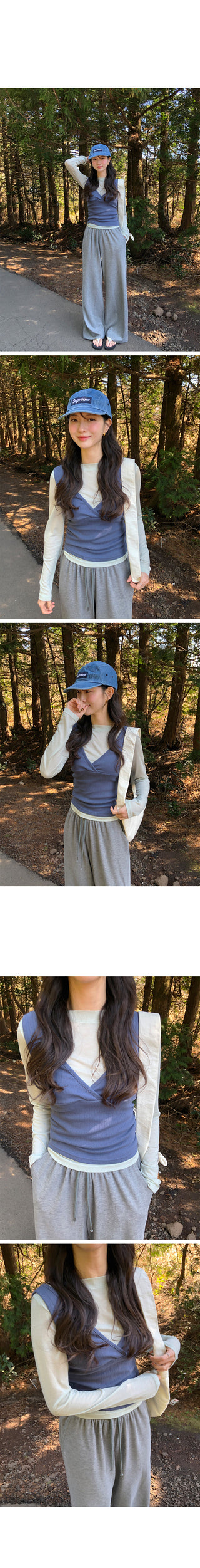 Ribbed wide-leg elastic waist pants