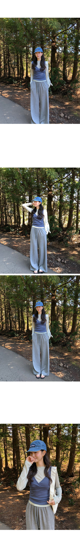 Ribbed wide-leg elastic waist pants
