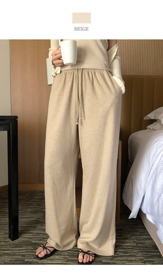 Ribbed wide-leg elastic waist pants