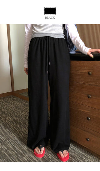 Ribbed wide-leg elastic waist pants