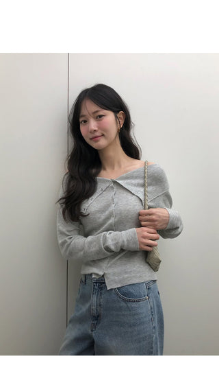 (4 colors) Off-shoulder knit