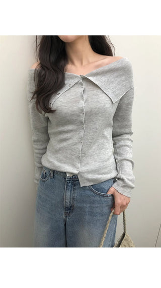 (4 colors) Off-shoulder knit