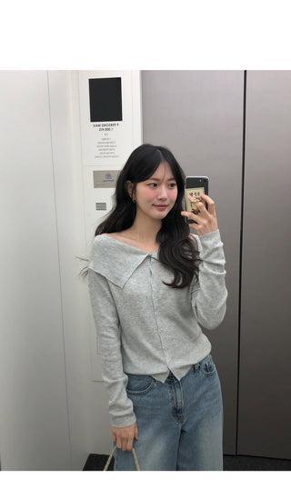 (4 colors) Off-shoulder knit