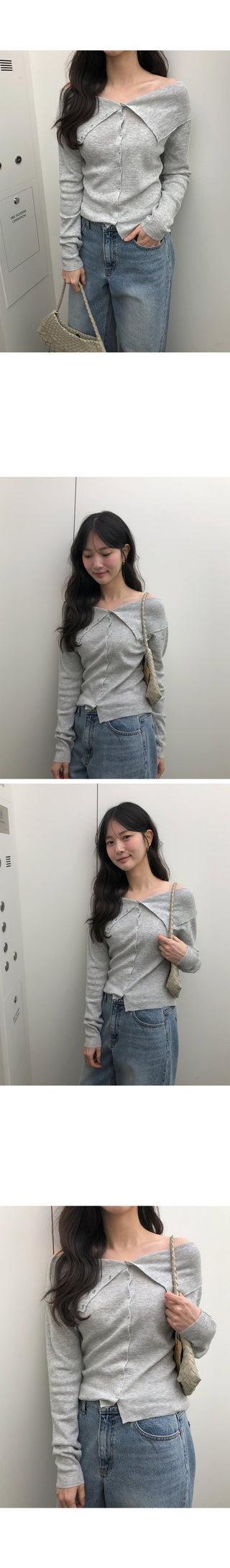 (4 colors) Off-shoulder knit