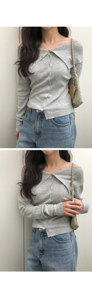 (4 colors) Off-shoulder knit
