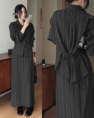 (set) Striped shirt & skirt set