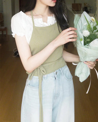 Halter neck knit bustier layered top