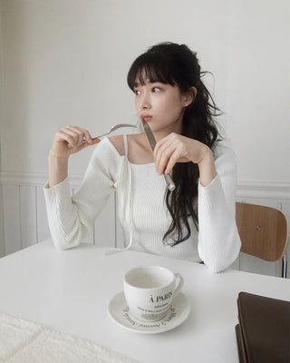 Asymmetrical Ribbon Off-Shoulder Knit