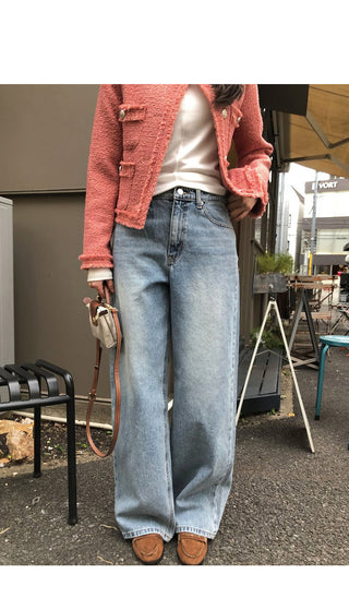 Light blue wide-leg denim pants