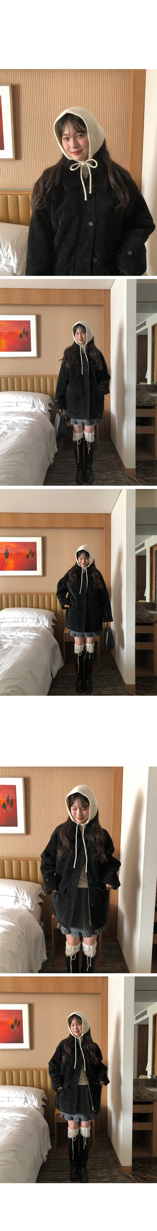 (3 colors) Faux Leather Reversible Boa Military Jacket