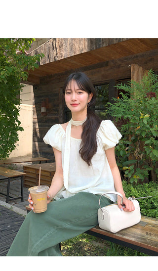 [2 colors] Strap blouse set