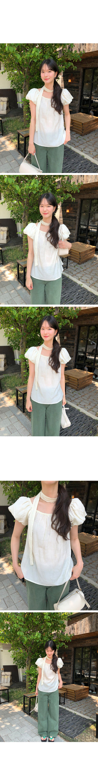 [2 colors] Strap blouse set