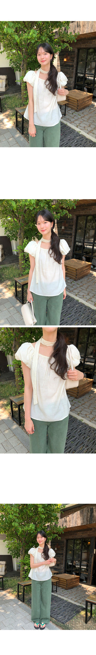 [2 colors] Strap blouse set