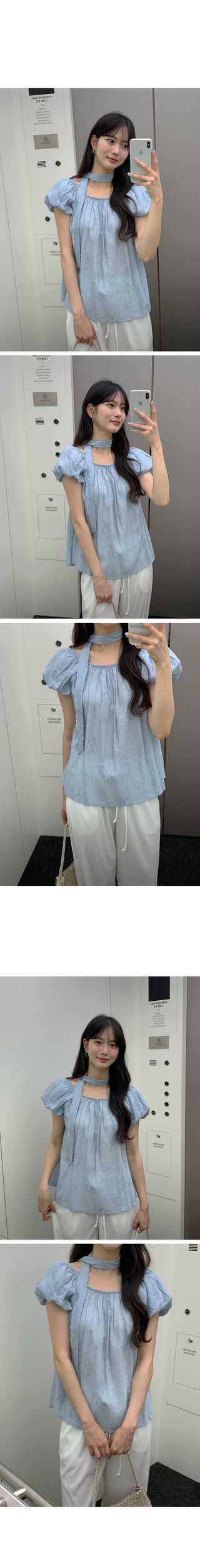 [2 colors] Strap blouse set