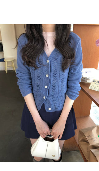 (3 colors) Perforated Cropped Cardigan