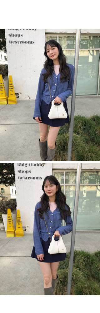 (3 colors) Perforated Cropped Cardigan