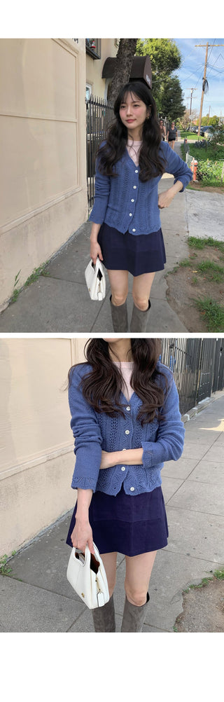 (3 colors) Perforated Cropped Cardigan