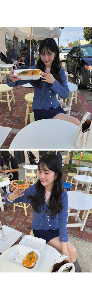 (3 colors) Perforated Cropped Cardigan