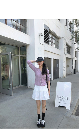 (3 colors) Perforated Cropped Cardigan