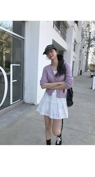 (3 colors) Perforated Cropped Cardigan