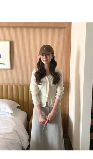 (3 colors) Perforated Cropped Cardigan