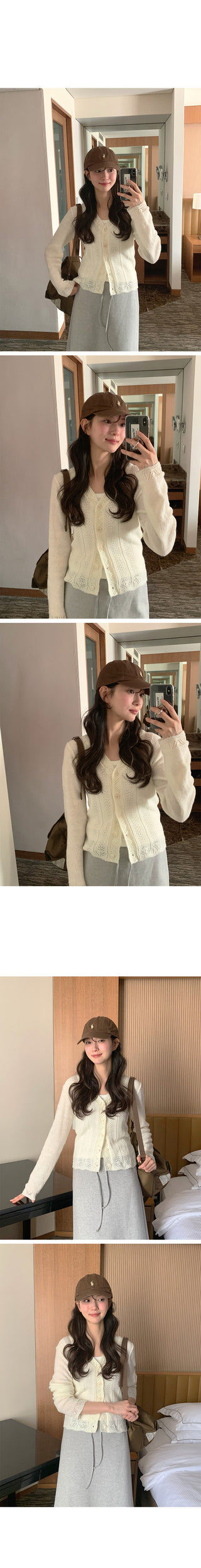 (3 colors) Perforated Cropped Cardigan