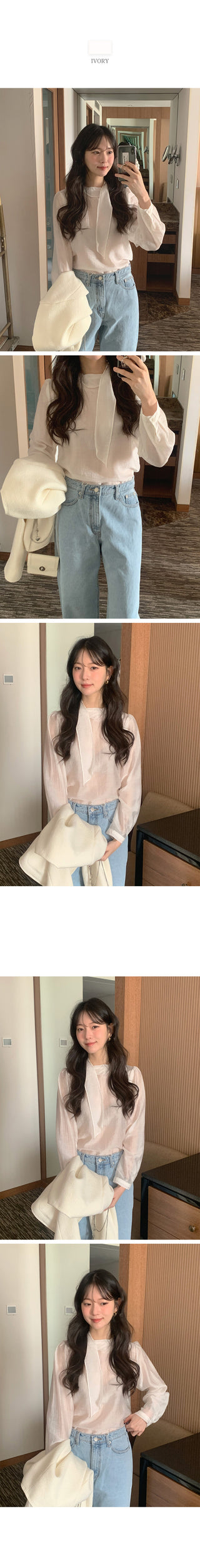 Sheer blouse with tie