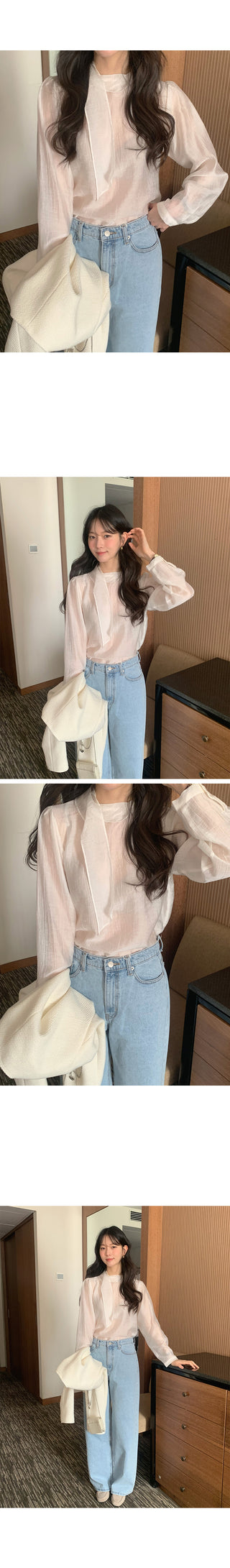 Sheer blouse with tie