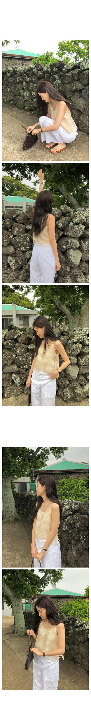 Checked organza 2-way camisole