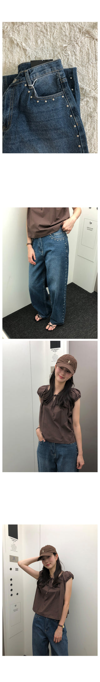 Studded denim pants