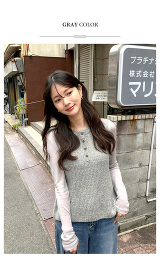 (2 colors) Button-up knit vest
