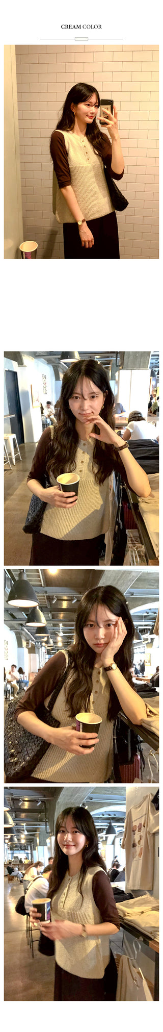 (2 colors) Button-up knit vest